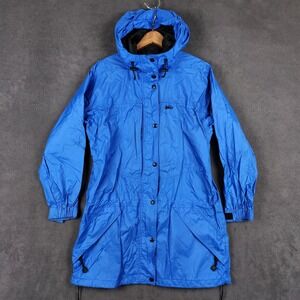 Vintage REI Elements Rain Jacket Womens 12 Blue Full Zip Hooded Long Mesh Lined